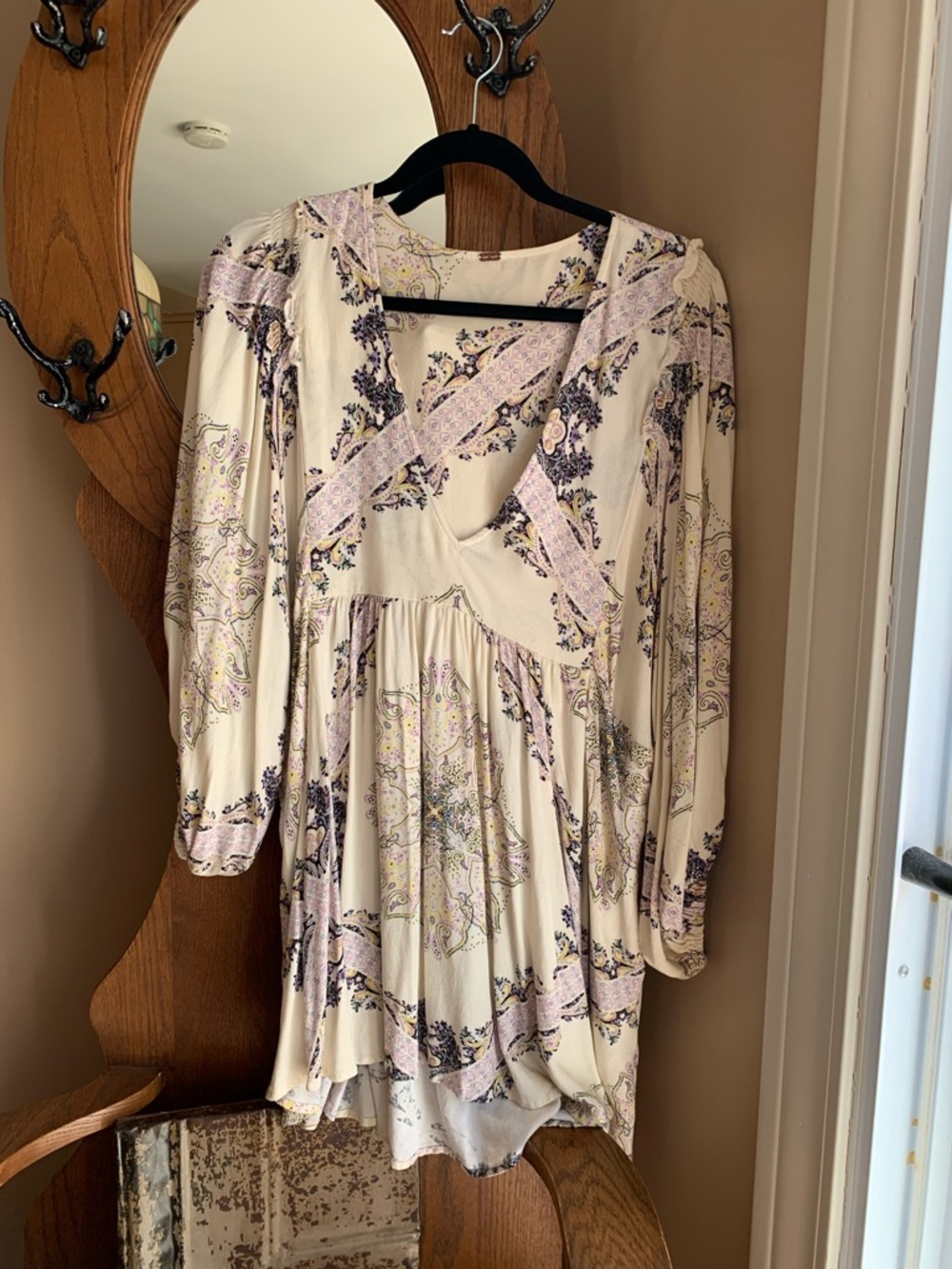 Free People Ivory Floral Mini Dress with Lavender Accents